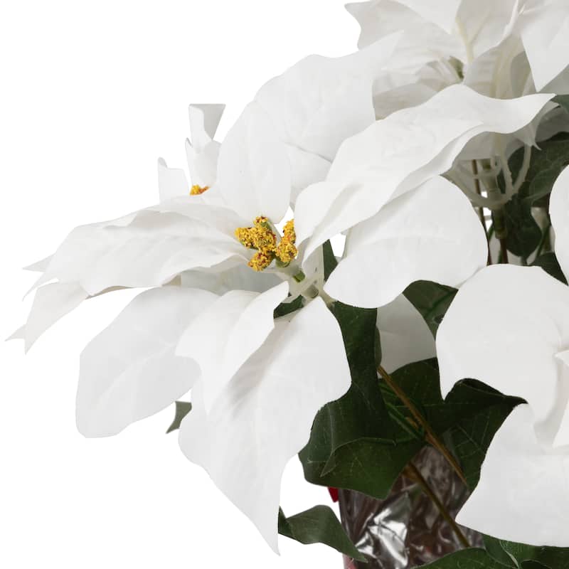 22" White Artificial Christmas Poinsettia Flowers Red Wrapped Base
