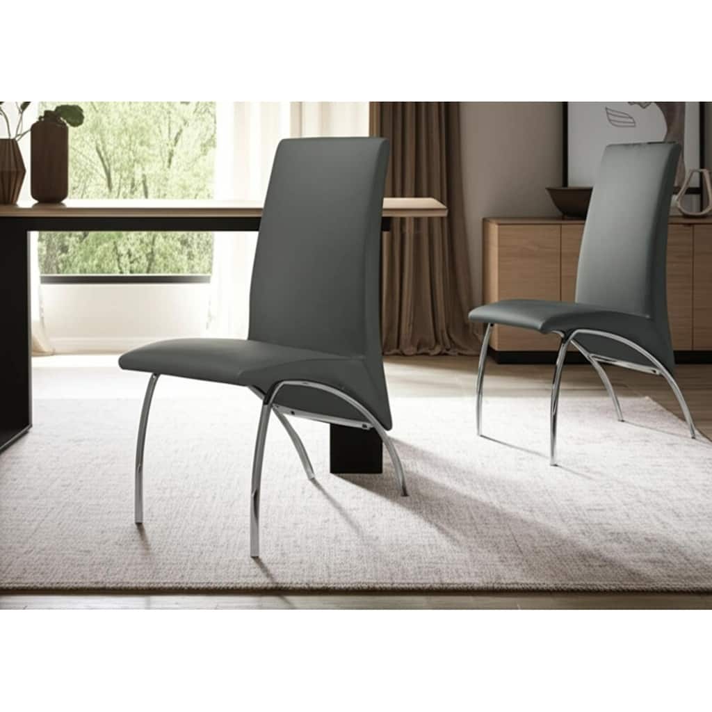 HomeRoots Set of Two Gray and Silver Upholstered Faux Leather Dining Side Chairs - 17.00 in. x 36.00 in. x 25.00 in.