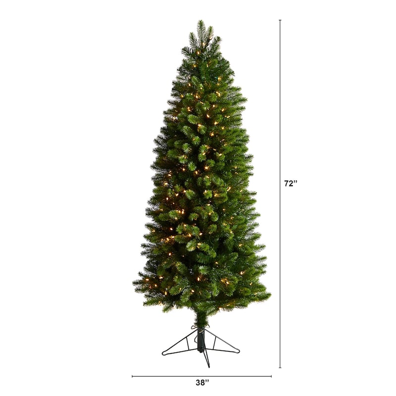 6ft. Slim Spruce Artificial Christmas Tree with 300 Warm White Multifunction LED Lights & 724 Branches - Holiday X-Mas Glow