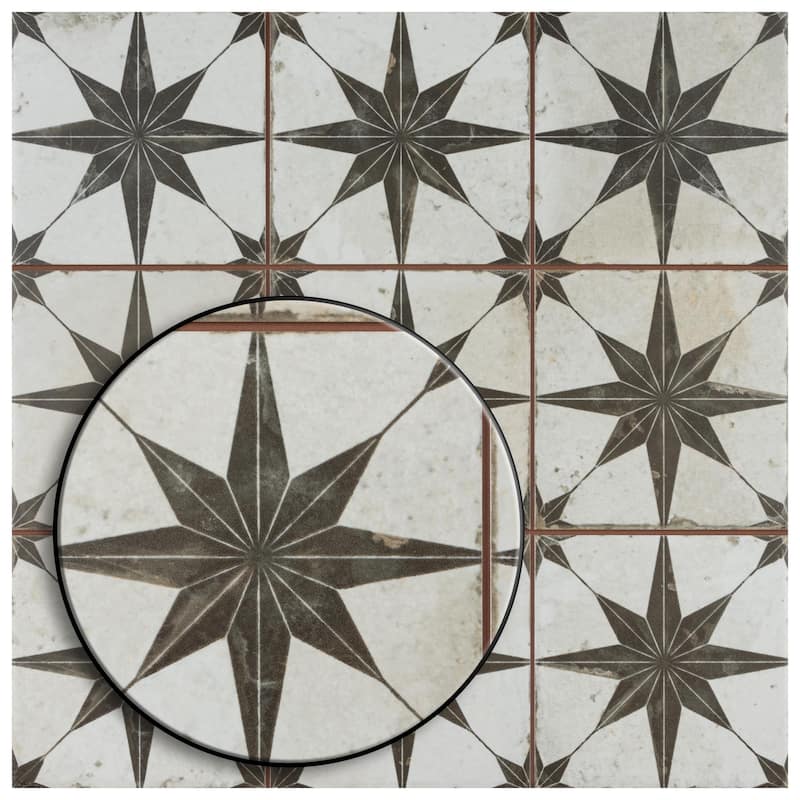 Merola Tile Harmonia Kings Star Nero 13" x 13" Ceramic Floor and Wall Tile