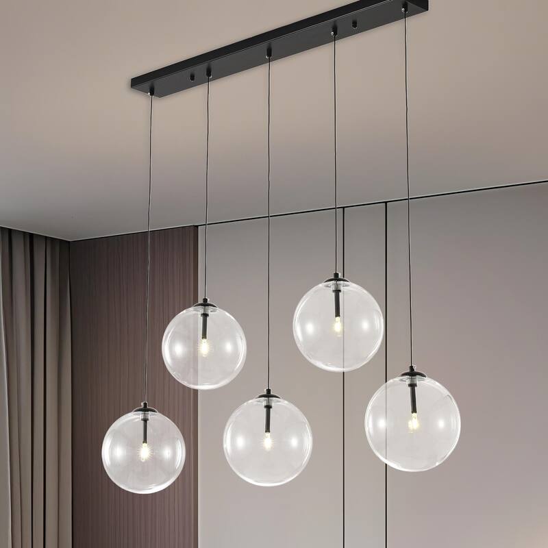 5 - Light Dimmable Kitchen Island Modern Linear Chandelier - Matte Black