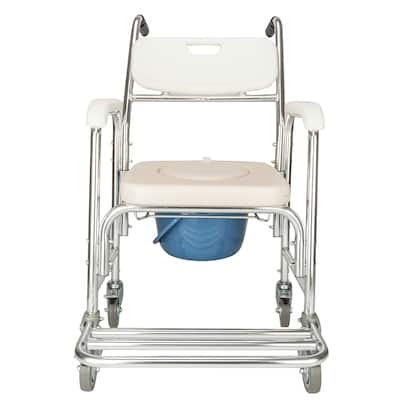 Aluminum Elder People Disabled People Pregnant Women Commode Chair Bath Chair - White & Beige Cushion