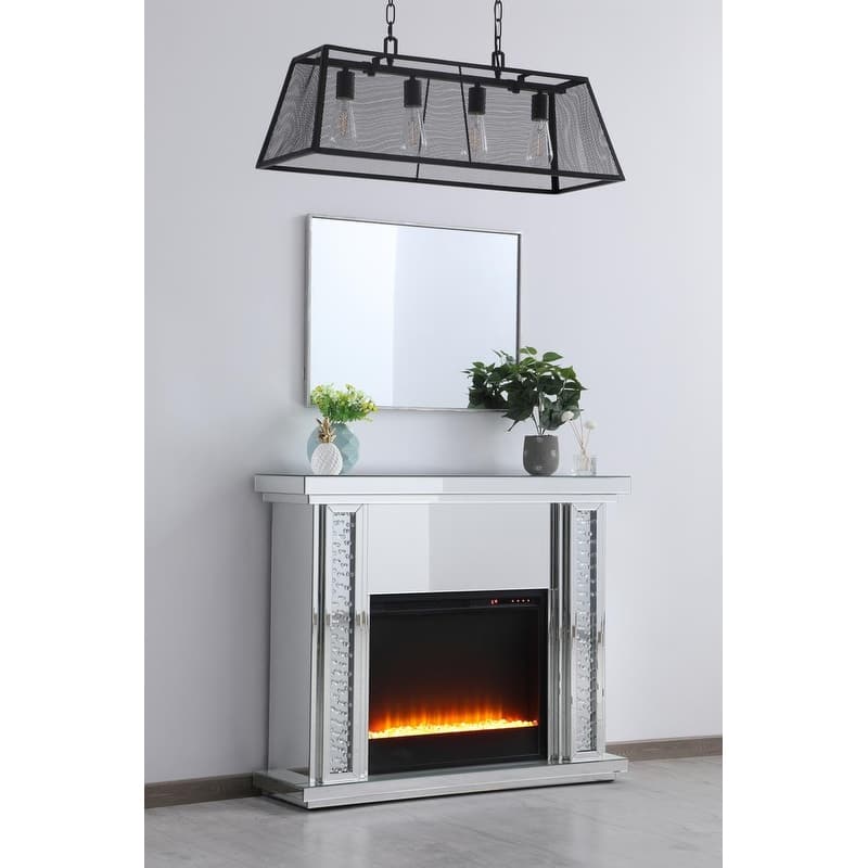 Crystal Mirrored 47.5-inch Fireplace Mantle - N/A