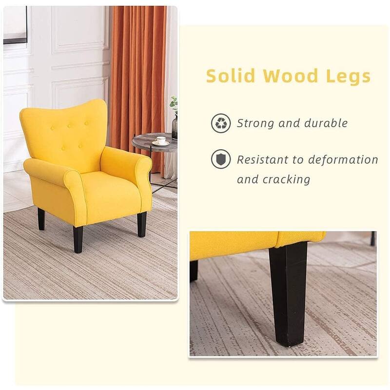 Erommy Wing back Arm Chair, Upholstered Fabric High Back Chair with Wood Legs