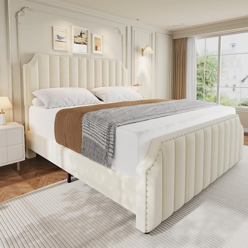 Bed Frame with 50.2" Headboard, Upholstered Platform