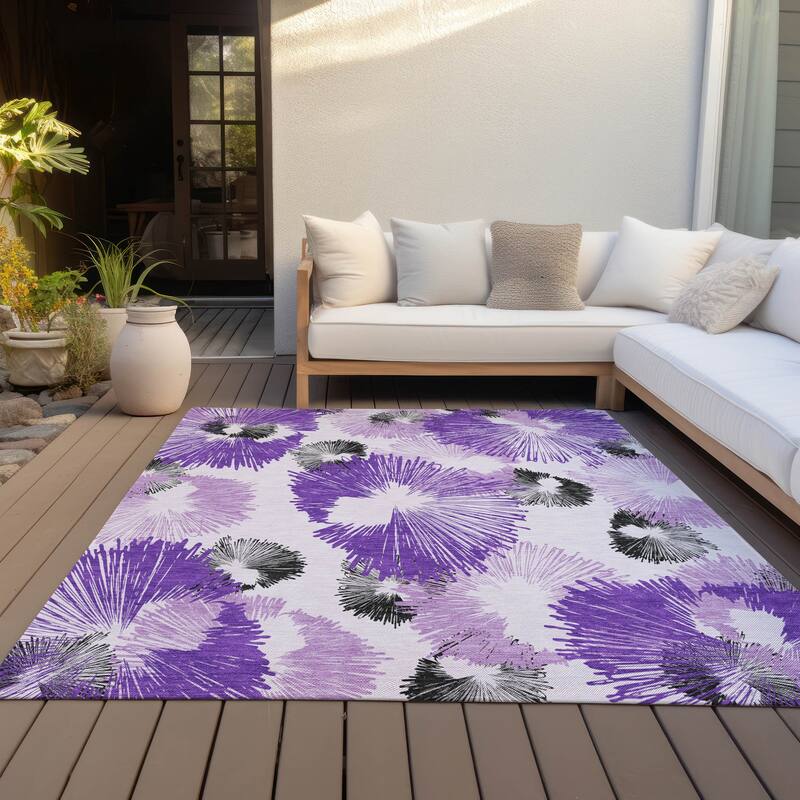 Machine Washable Indoor/Outdoor Modern Floral Chantille Rug - Purple - 5' x 7'6"
