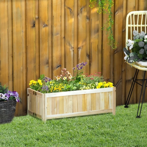 Outsunny Foldable Raised Garden Bed, Wooden Planter Box, Herb Garden Planter for Backyard, Patio to Grow Vegetables, Herbs, and Flowers