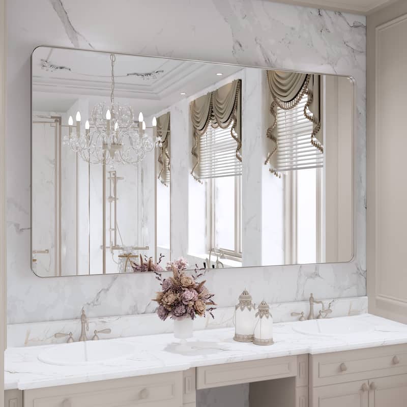 QuivaraView Rectangular Aluminum Framed Bathroom Vanity Mirror - 60" x 36" - Brushed Nickel