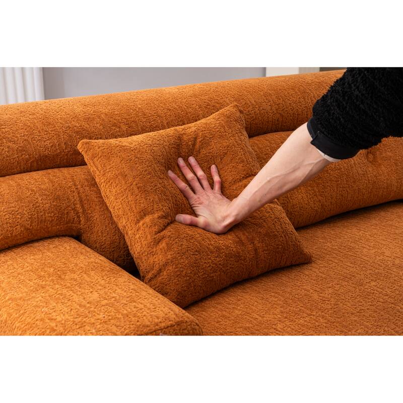GDFStudio - Wood Grain Chenille 4-Seater 103.6" Compression Sofa