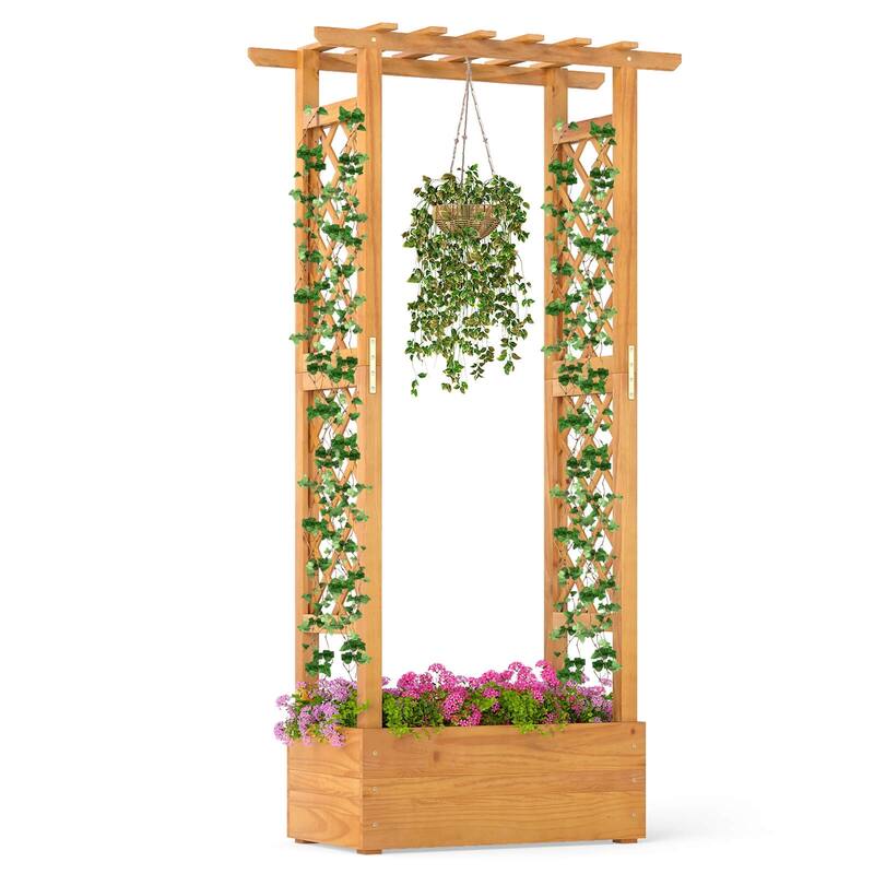Costway 1/2 PCS 60” Raised Garden Bed with Trellis with Hanging Roof, - 1 PCS