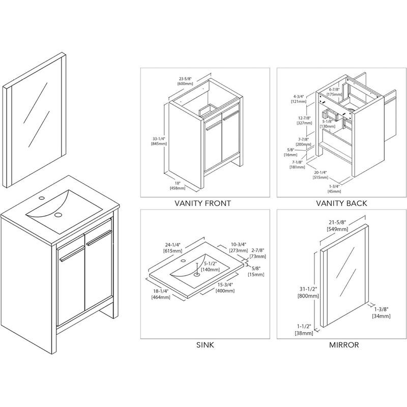 Blossom 24-Inch Bathroom Vanity with Ceramic Sink and Matching Mirror