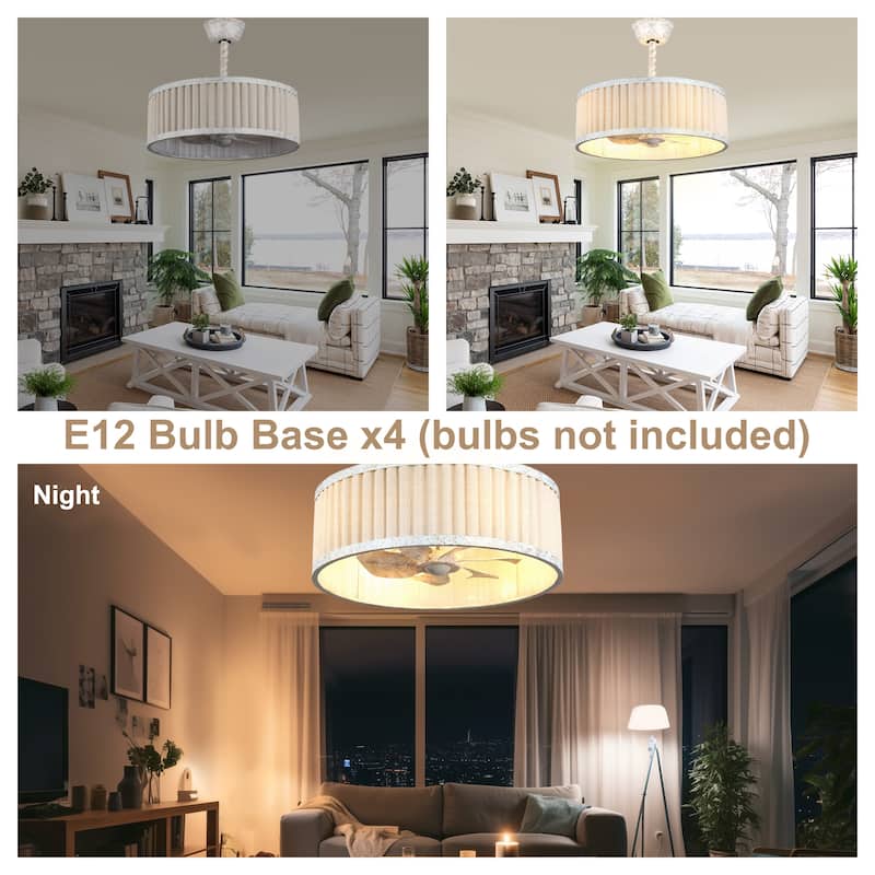 Bella Depot 20" Modern White Drrum Ceiling Fan with Light and Remote 6-speed