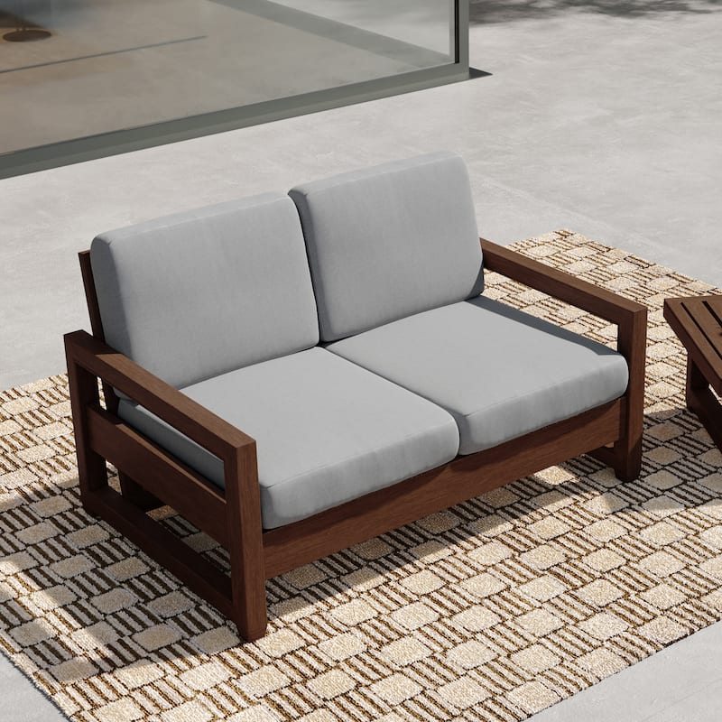 Patio Teak Wood Outdoor Loveseat with Cushion