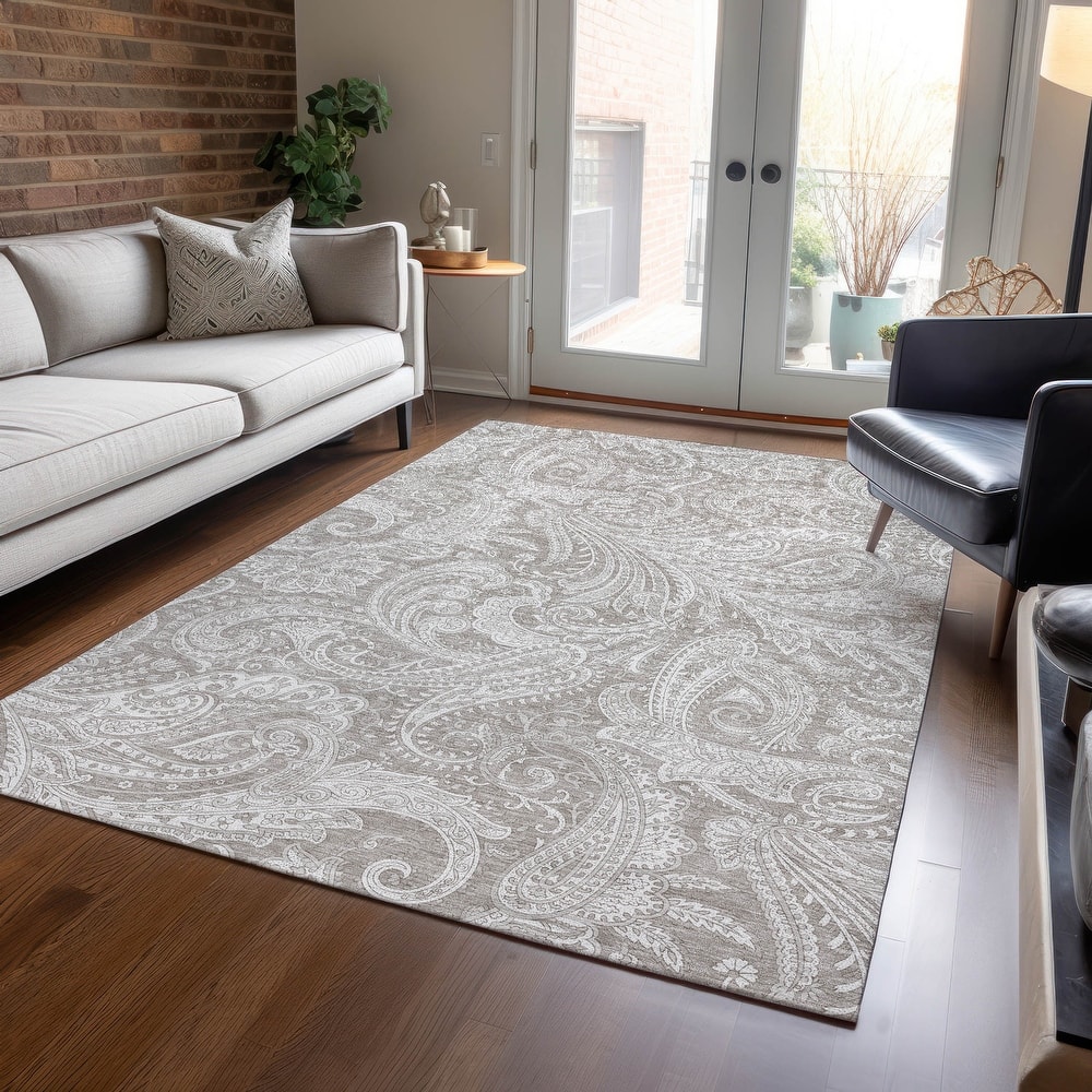 Machine Washable Indoor/ Outdoor Chantille Paisley Traditional Rug