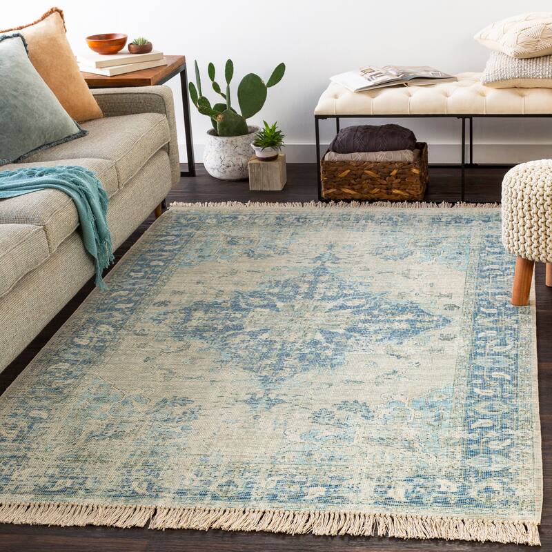 Artistic Weavers Shepard Handmade Boho Medallion Cotton Blend Area Rug - 2' 6" x 8' - Blue/Green