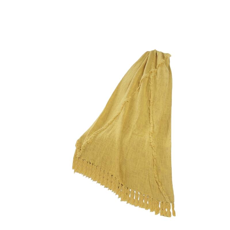 HomeRoots 60" X 50" Yellow Woven Cotton Throw Blanket with Fringe
