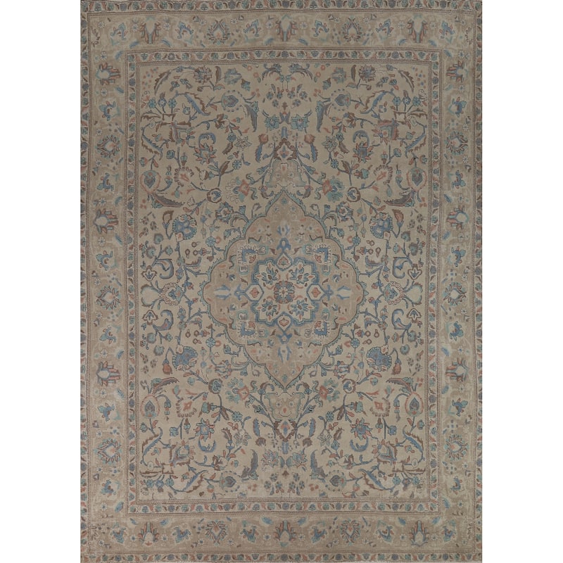 Traditional Tabriz Persian Rug Handmade Beige Wool Carpet - 9'2"x 12'4"