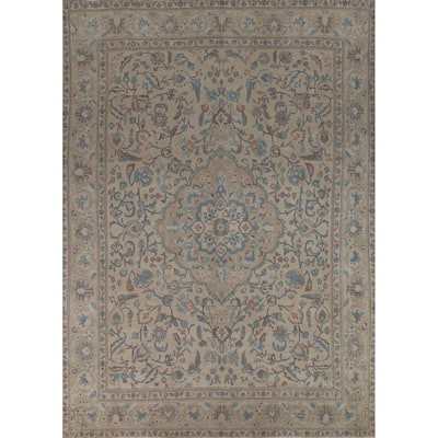 Traditional Tabriz Persian Rug Handmade Beige Wool Carpet - 9'2"x 12'4"