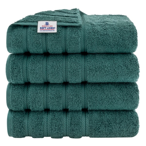 American Soft Linen 100% Cotton Turkish Bath Towels Large, 4 Pack Luxury Hotel Spa Quality Turkish Bath Towels Bathroom Sets - Teal
