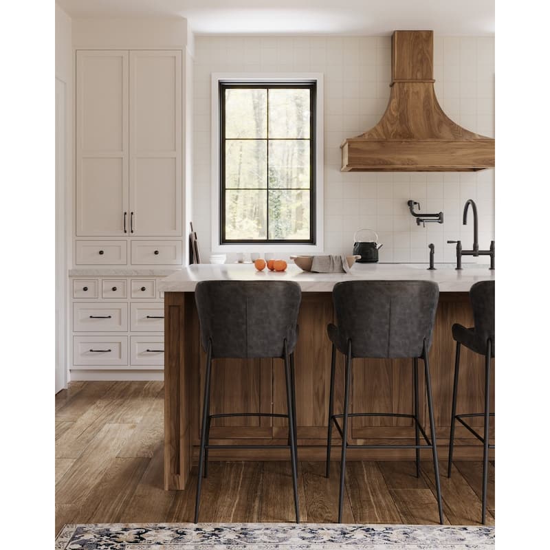 Maven Lane Naomi Metal and Vegan Leather Kitchen Dining Stool