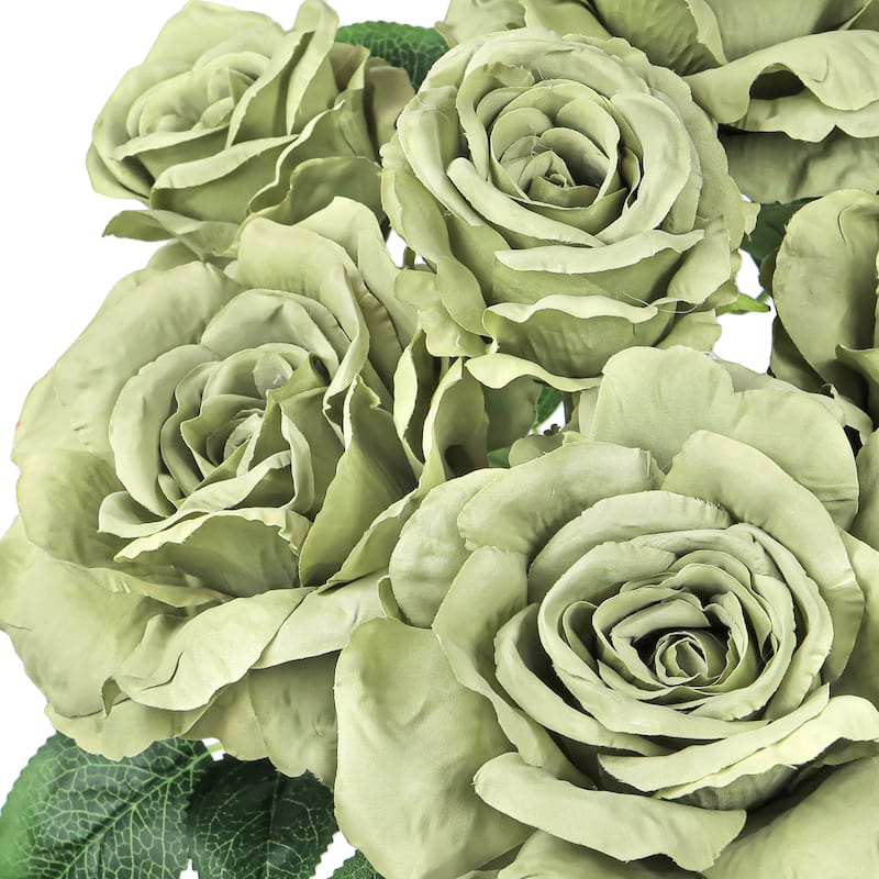 Set of 2 Sage Green Artificial Grand Rose Flower Stem Bush Bouquet 22in - 22" L x 12" W x 12" DP