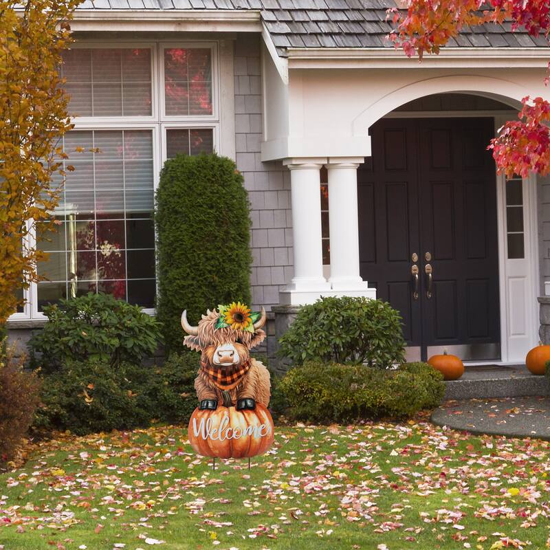 Glitzhome Fall Harvest Metal Yard Stake Hanging Decor for Thanksgiving (2-3 Functions)