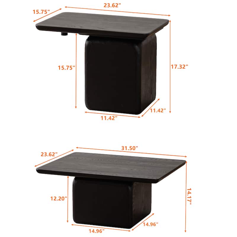 Vintage Fashion Style Square Coffee Table Set with Wood Grain Finish(Set of 2)