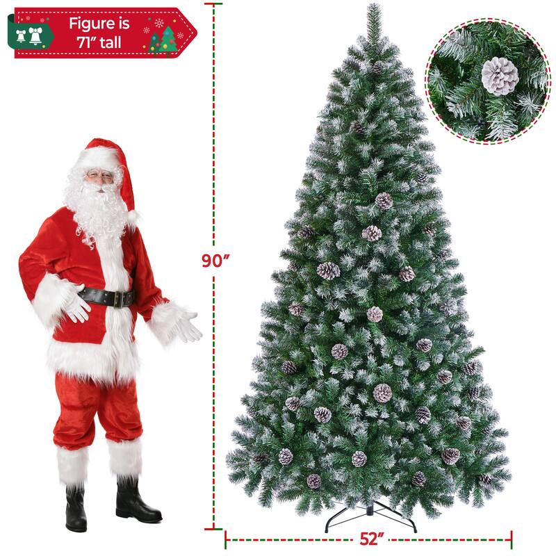 Yaheetech 4.5FT/6FT/7.5FT Pre-lit Frosted Artificial Christmas Tree with Stand Included, Green