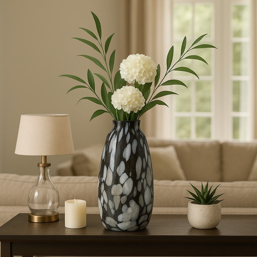 Decorative Glass Vase with Abstract Pattern - Artistic Tall Flower Vase for Home Decor