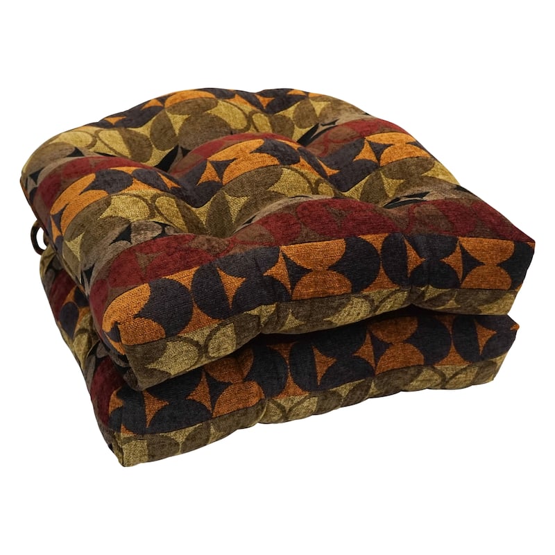 16-inch Rounded Back Jacquard Indoor Chair Cushion (Set of 2, 4, or 6) - 16 x 16