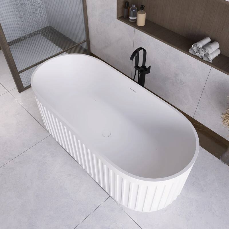 67 in. x 29.5 in. Solid Surface Freestanding Soaking Bathtub with Overflow and Drain Matte White
