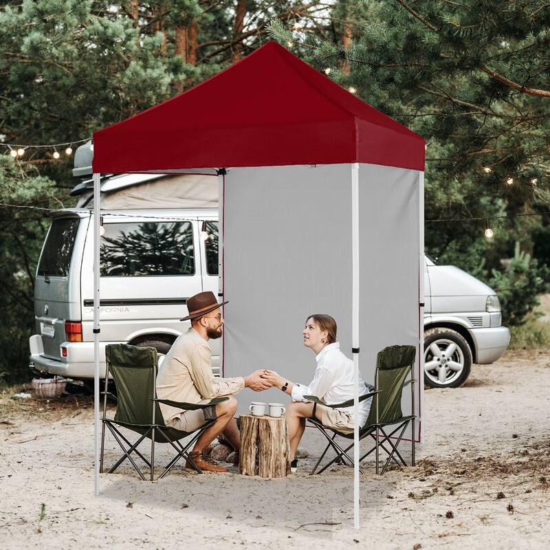 EAGLE PEAK Pop up Canopy 5x5, Outdoor Portable Canopy Tent with One Removable Sunwall, Carry Bag Included, Burgundy