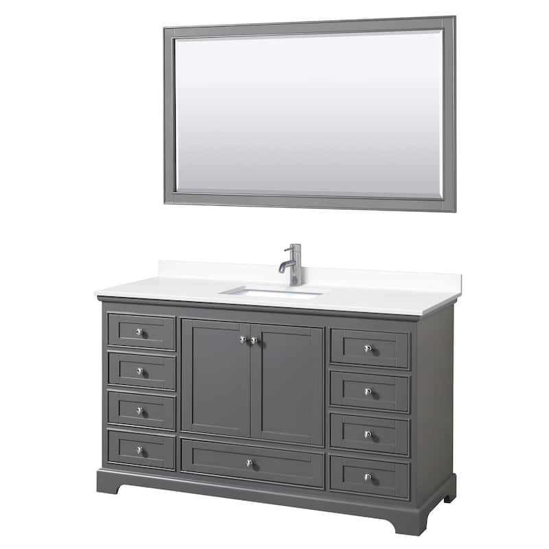 Deborah 60-inch Single Vanity, Cultured Marble Top, 58-inch Mirror - Dark Gray, Chrome Trim, White Cultured Marble Top