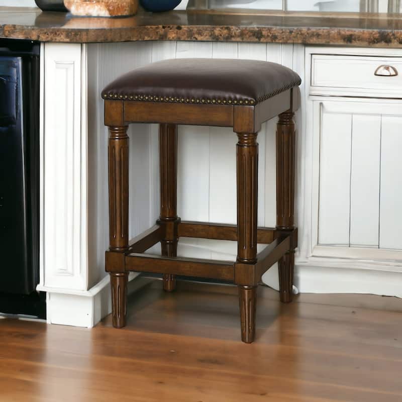 HomeRoots 27" Brown And Dark Brown Solid Wood Backless Counter Height Bar Chair
