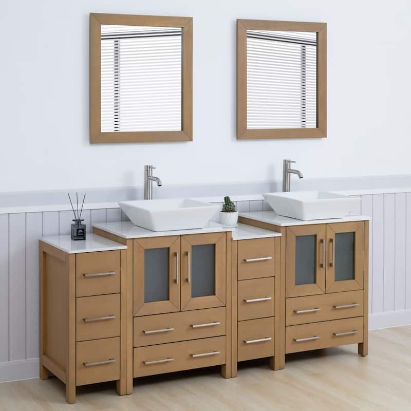 Vanity Art 72" Double Sink Bathroom Vanity Set with Engineered Marble Top and Free Mirror - 72 W X 18.5 D X 31.1 H