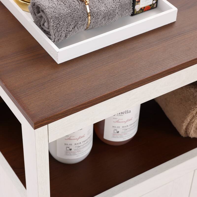 White and Brown Wood 2-Door Bathroom Storage Cabinet - 30.25" H x 23.63" W x 12.4" D