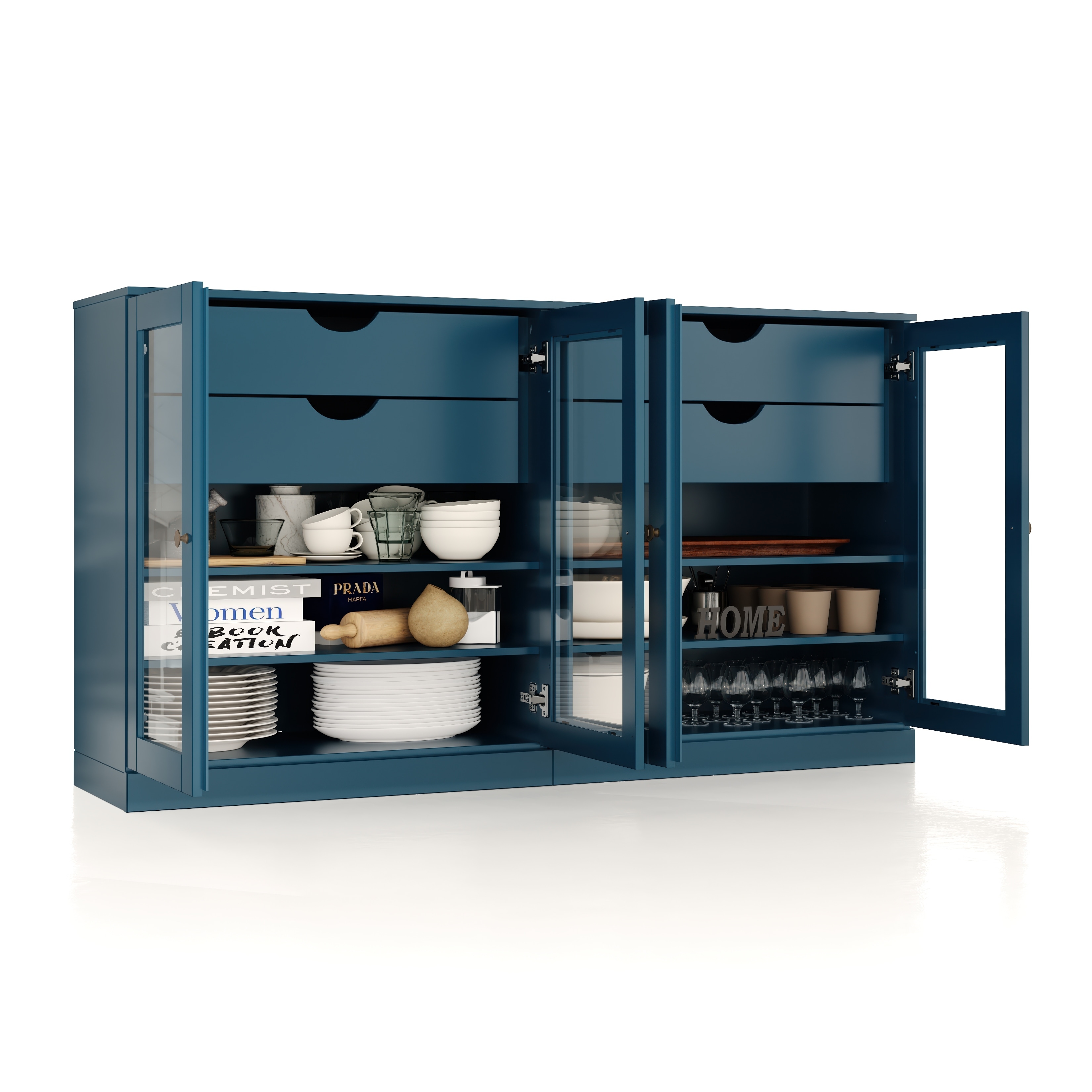 Palace Imports 100% Solid Wood 64" Sideboard with Clear Glass Doors, 4-Drawers and Adjustable Shelves