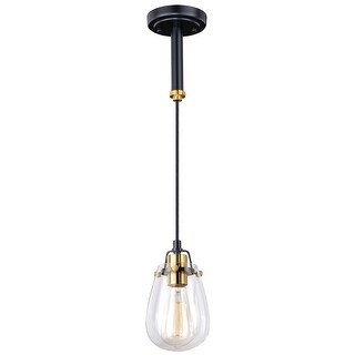 Kassidy Black and Brass Industrial Teardrop Mini Pendant Ceiling Light Clear Glass - 5-in W x 16-in H x 5-in D