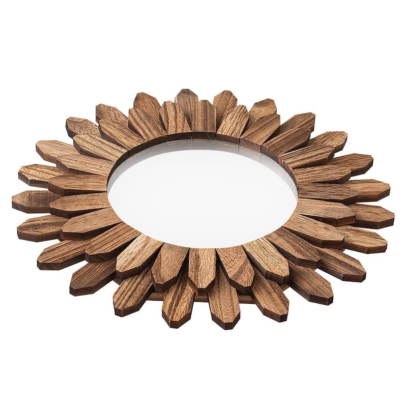 Rustic Sunburst Wall Mirror with HD Glass and Wooden Frame for Modern Bedroom Living Room Decor - 12 x 12 x 0.91 in