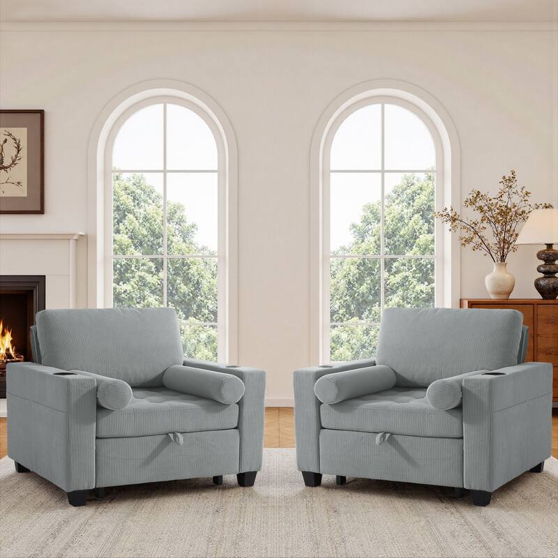 2 Set Convertible Adjustable Lounge 3-in-1 Pull-Out Sleeper Chair Bed