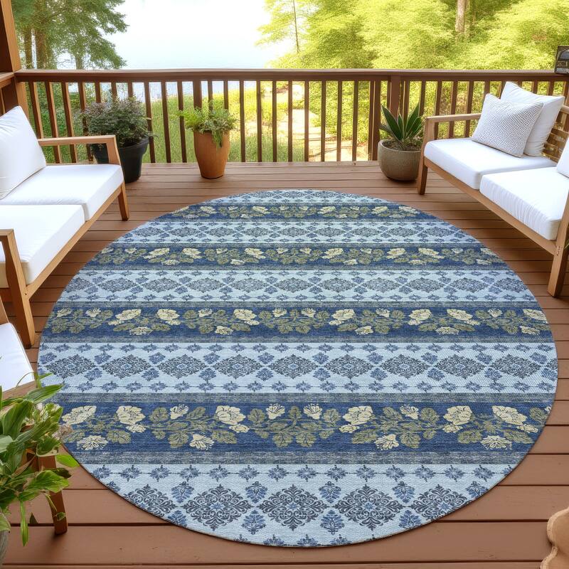 Machine Washable Indoor/ Outdoor Stripe Sochi Chantille Rug - Navy - 8' x 8'