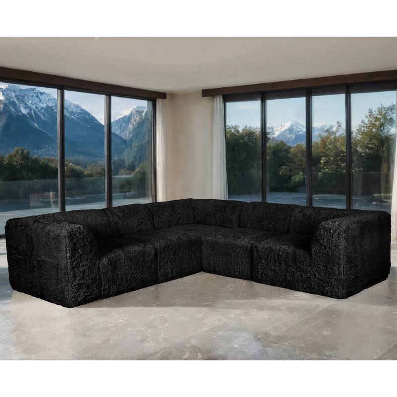 Furniture of America Ylena Modern 5-Piece Faux Fur Foam Modular Compressed Sectional Sofa - Black
