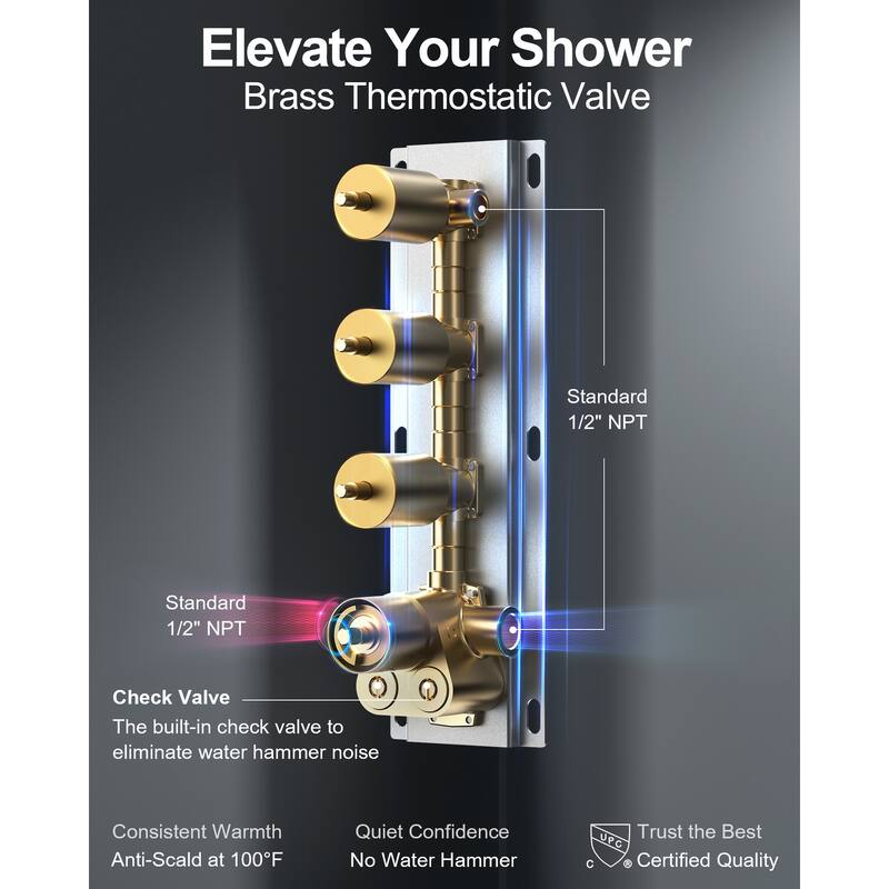 GRANDJOY LED 12" Rainfall Shower System Dual Shower Heads with 2-Handle Bathroom Sink Faucets Combo Set