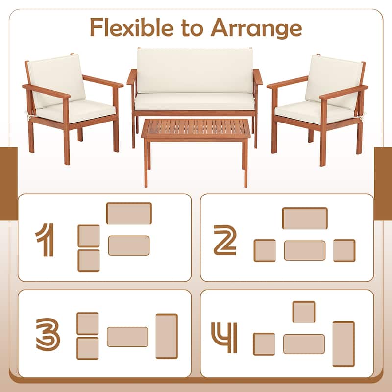 Gymax 4 Pieces Patio Furniture Set Acacia Wood Porch Chairs w/ Table