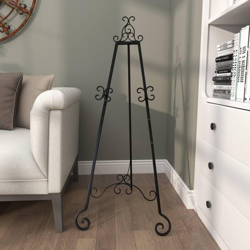 Metal Scroll Large Adjustable 3 Tier Display Easel with Chain Support - Black - Roche River Decor