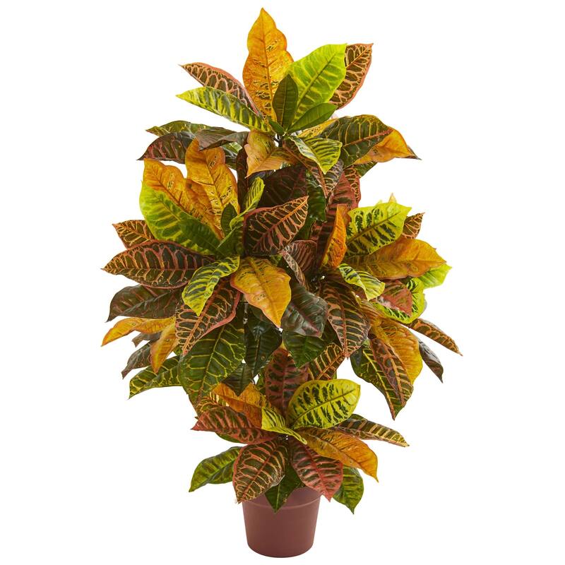 3' Orange Artificial Croton Plant in Brown Pot