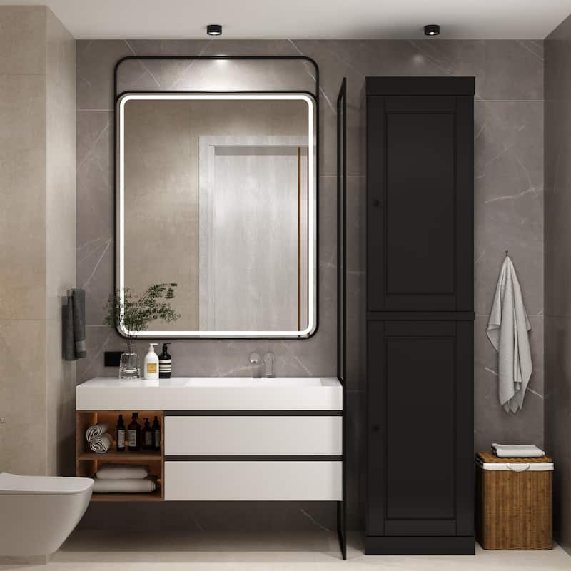 100% Solid Wood Tall Freestanding Bathroom Linen Cabinet with Doors, Adjustable Shelves, Modular Storage, 16.5" W x 71.5" H