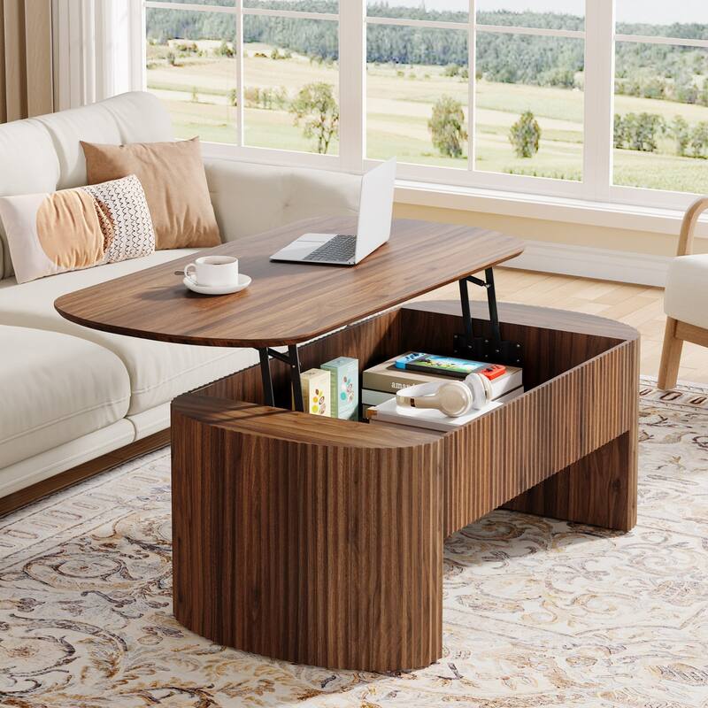 Rustic Coffee Table with Lift Top and Storage Shelf for Living Room