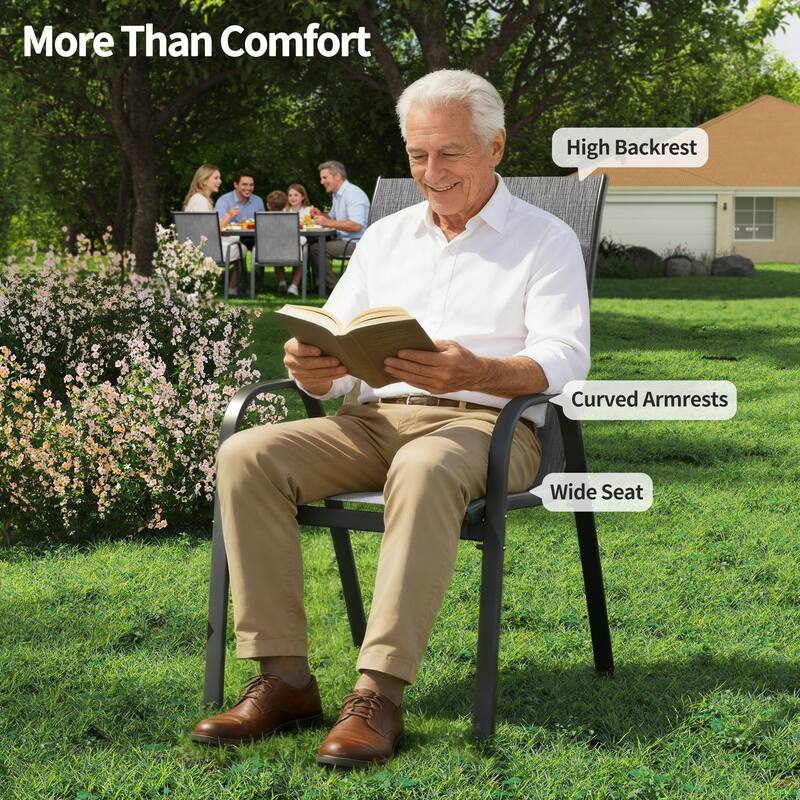 Patio Textilene Dining Chairs Set of 2/4/6/8, Outdoor Stackable Dining Chairs for Backyard, Patio Sling Chairs