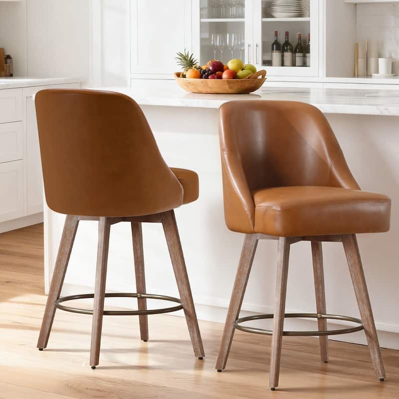 26" Upholstered Counter Height Swivel Bar Stool, Counter Stools with Solid Wood Legs - 39.37"H x 22.44"D x 21.65"W